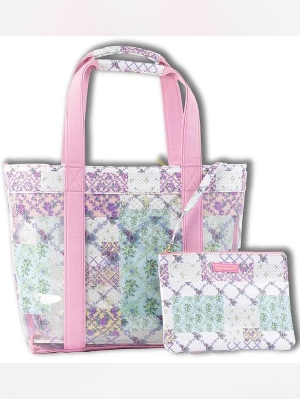 Simply Southern clear tote bag with pouch large transparent bag floral baby pink